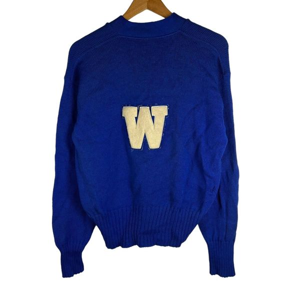 VTG 1940s Sand Knit Wool Varsity Sweater V-Neck Embroidered W Men's Sz Large - Picture 1 of 9